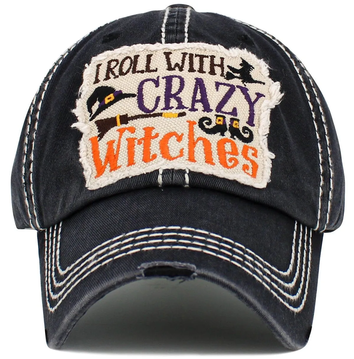 KBV1545 I Roll With Crazy Witches Vintage Baseball Cap