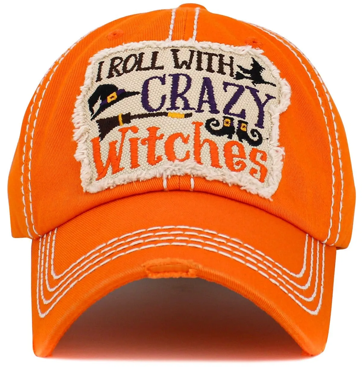 KBV1545 I Roll With Crazy Witches Vintage Baseball Cap