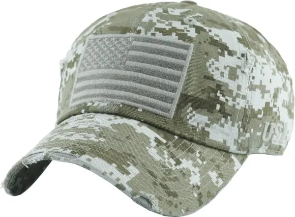 KBVT209 American Flag Washed Vintage Distressed Baseball Cap