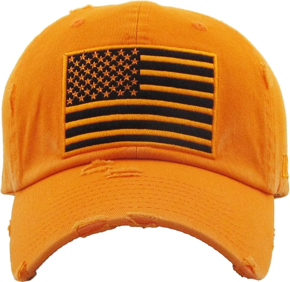 KBVT209 American Flag Washed Vintage Distressed Baseball Cap