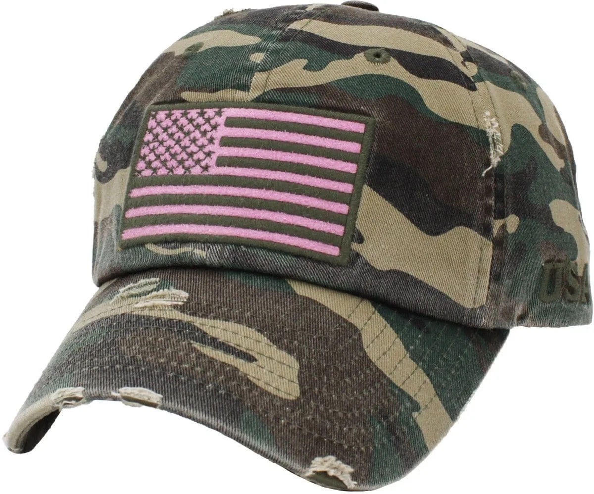 KBVT209 American Flag Washed Vintage Distressed Baseball Cap