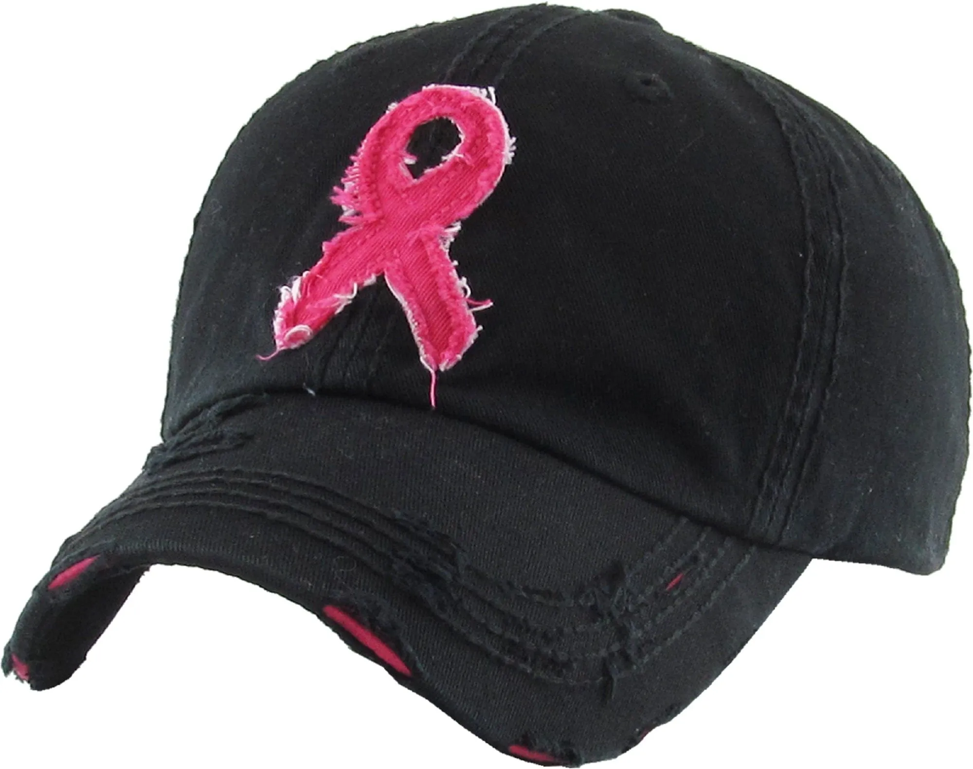 KBVT212 Breast Cancer Ribbon Vintage Washed Baseball Cap