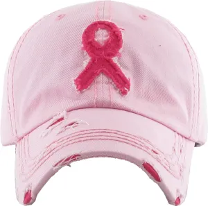 KBVT212 Breast Cancer Ribbon Vintage Washed Baseball Cap