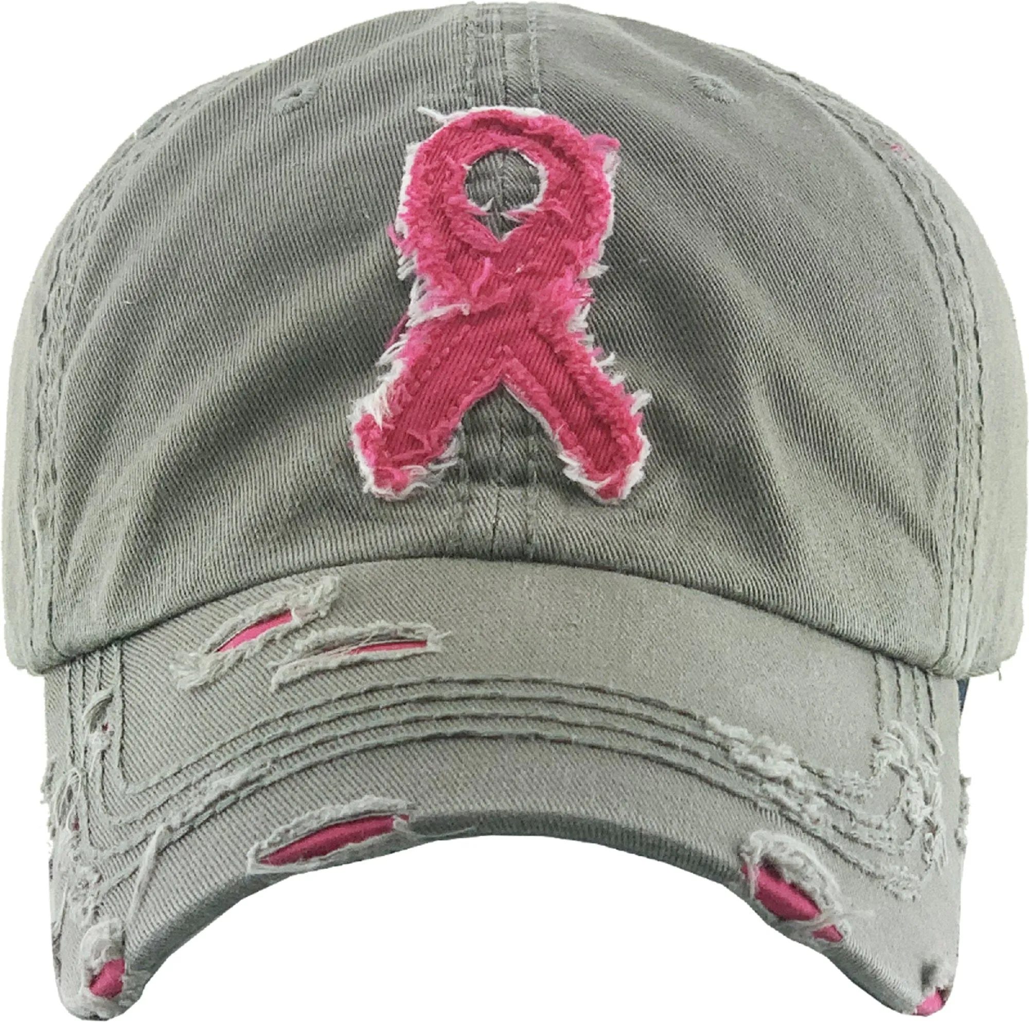 KBVT212 Breast Cancer Ribbon Vintage Washed Baseball Cap