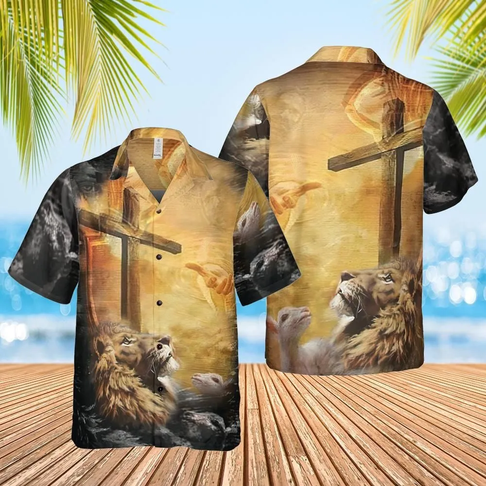 Lion Jesus Cross Sunrise Christianity Hawaiian Shirt - Christian Hawaiian Shirt for Men Women