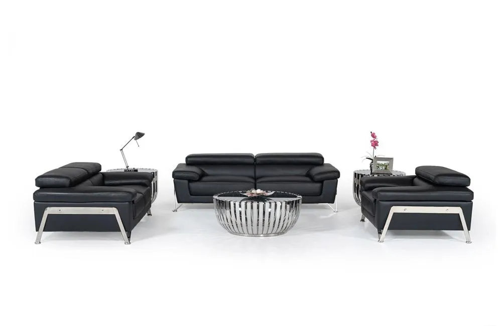 Maddison Modern Leather Sofa Set Black