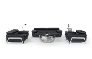 Maddison Modern Leather Sofa Set Black