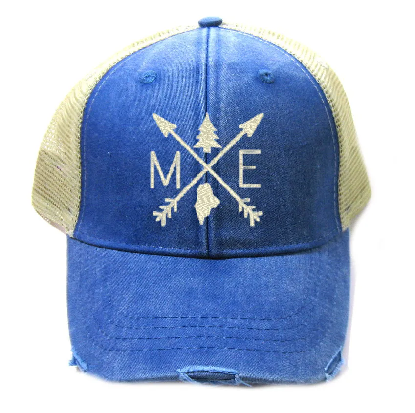 Maine Hat - Distressed Snapback Trucker Hat - Maine Arrow