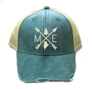 Maine Hat - Distressed Snapback Trucker Hat - Maine Arrow