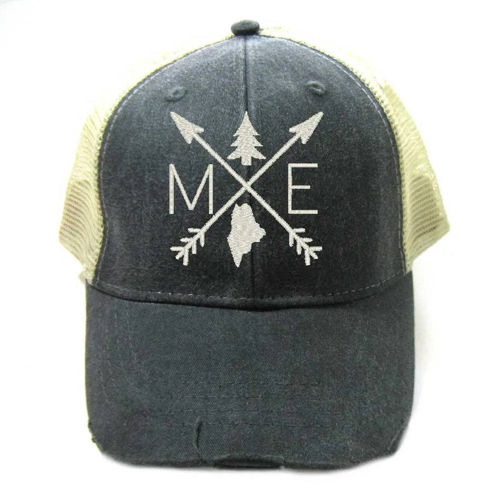 Maine Hat - Distressed Snapback Trucker Hat - Maine Arrow