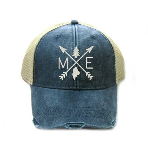 Maine Hat - Distressed Snapback Trucker Hat - Maine Arrow