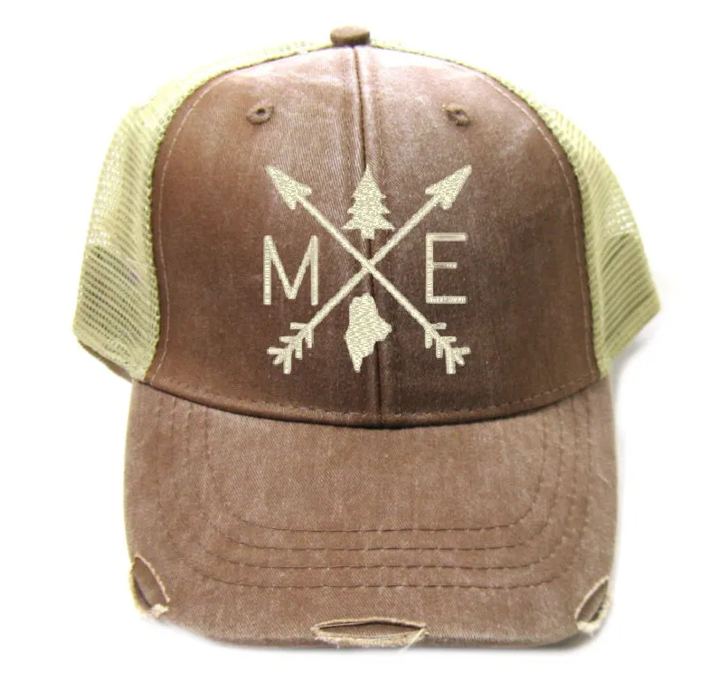 Maine Hat - Distressed Snapback Trucker Hat - Maine Arrow