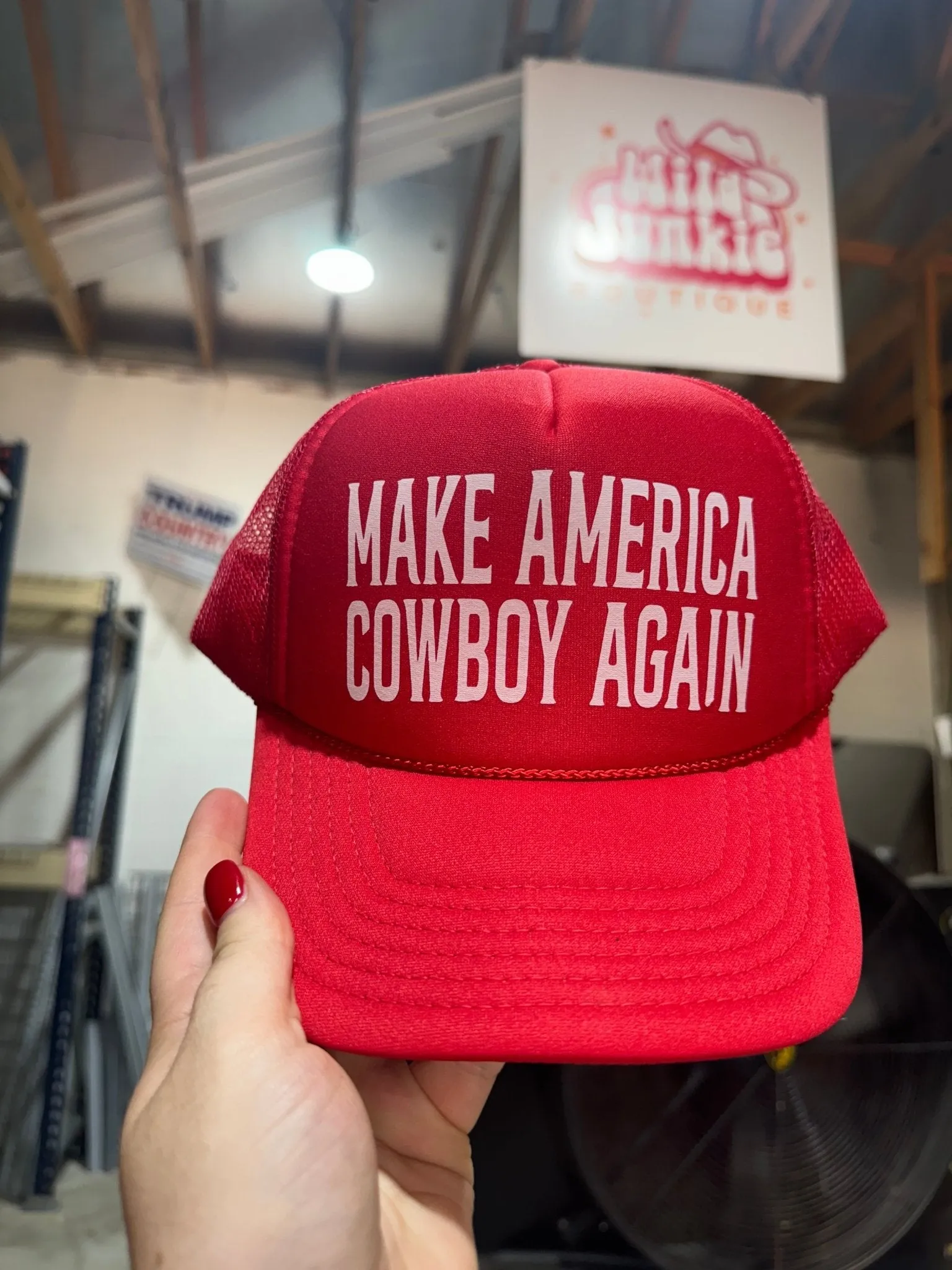 Make America Cowboy Again Red Trucker Hat