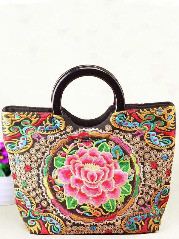 National Style Embroidery Double-Sided Embroidery Portable Versatile Bag