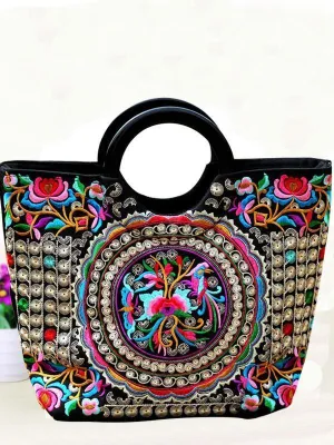 National Style Embroidery Double-Sided Embroidery Portable Versatile Bag