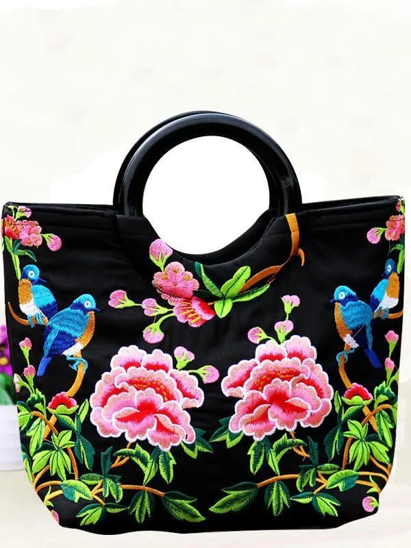 National Style Embroidery Double-Sided Embroidery Portable Versatile Bag