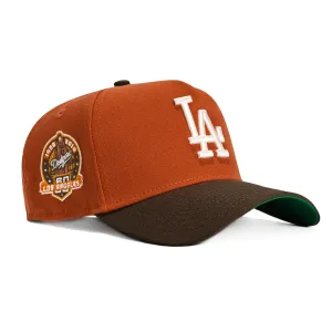 New Era 9Forty A-Frame Campfire Pack Los Angeles Dodgers 60th Anniversary Patch Snapback Hat - Burnt Orange, Brown