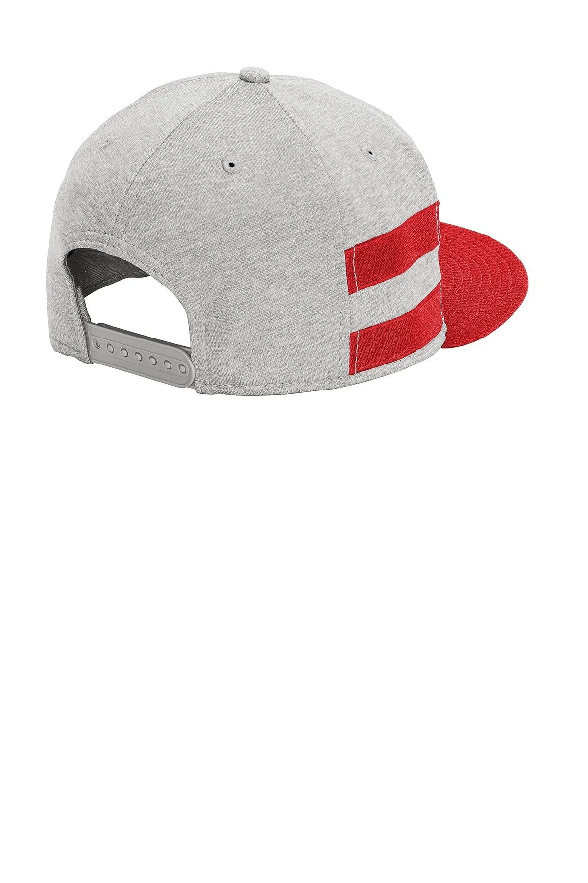 New Era Striped Flat Bill Snapback Custom Caps, Shadow Heather/ Scarlet