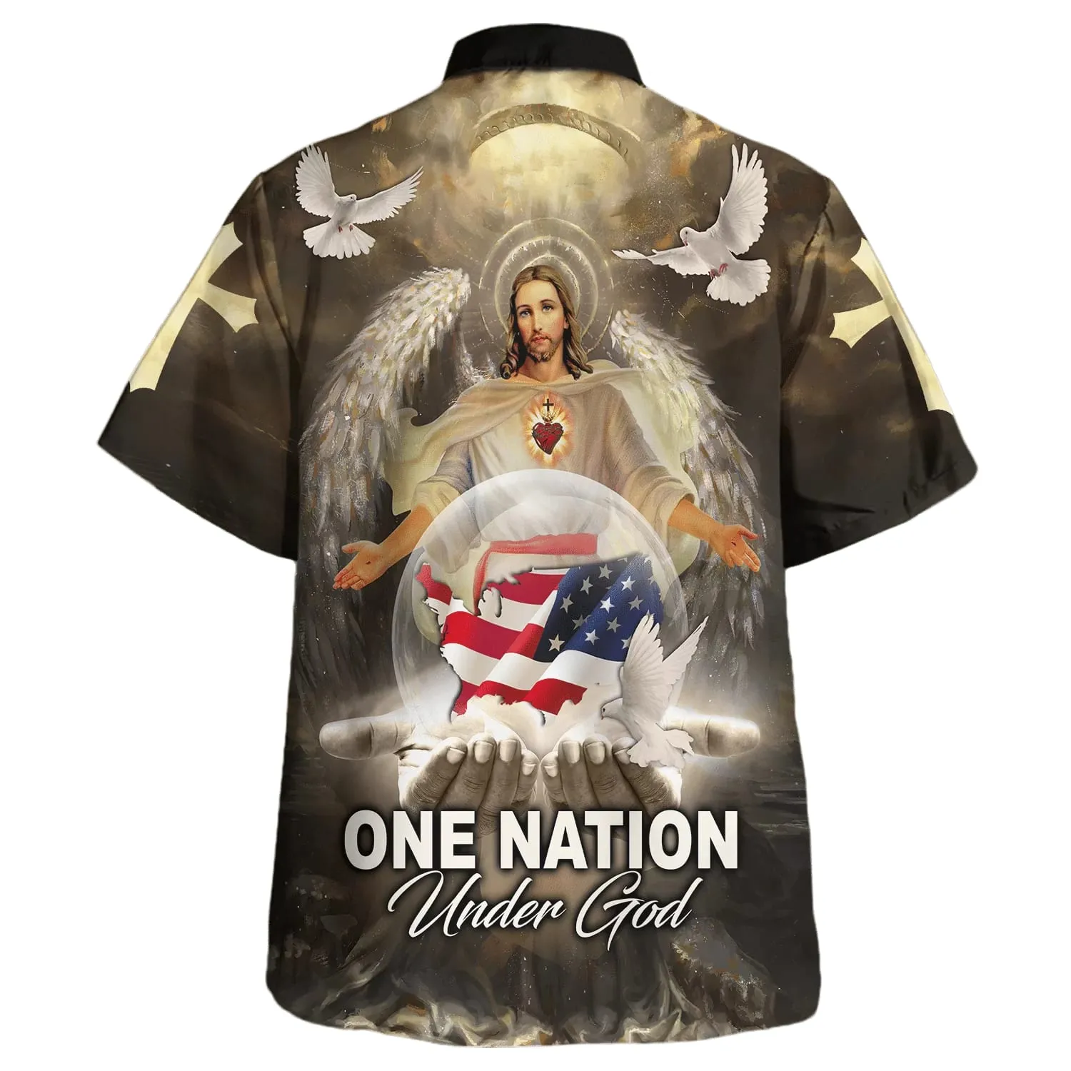 One Nation Under God Jesus American Eagle Hawaiian Shirt - Christian Hawaiian Shirt - Religious Hawaiian Shirts