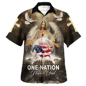 One Nation Under God Jesus American Eagle Hawaiian Shirt - Christian Hawaiian Shirt - Religious Hawaiian Shirts