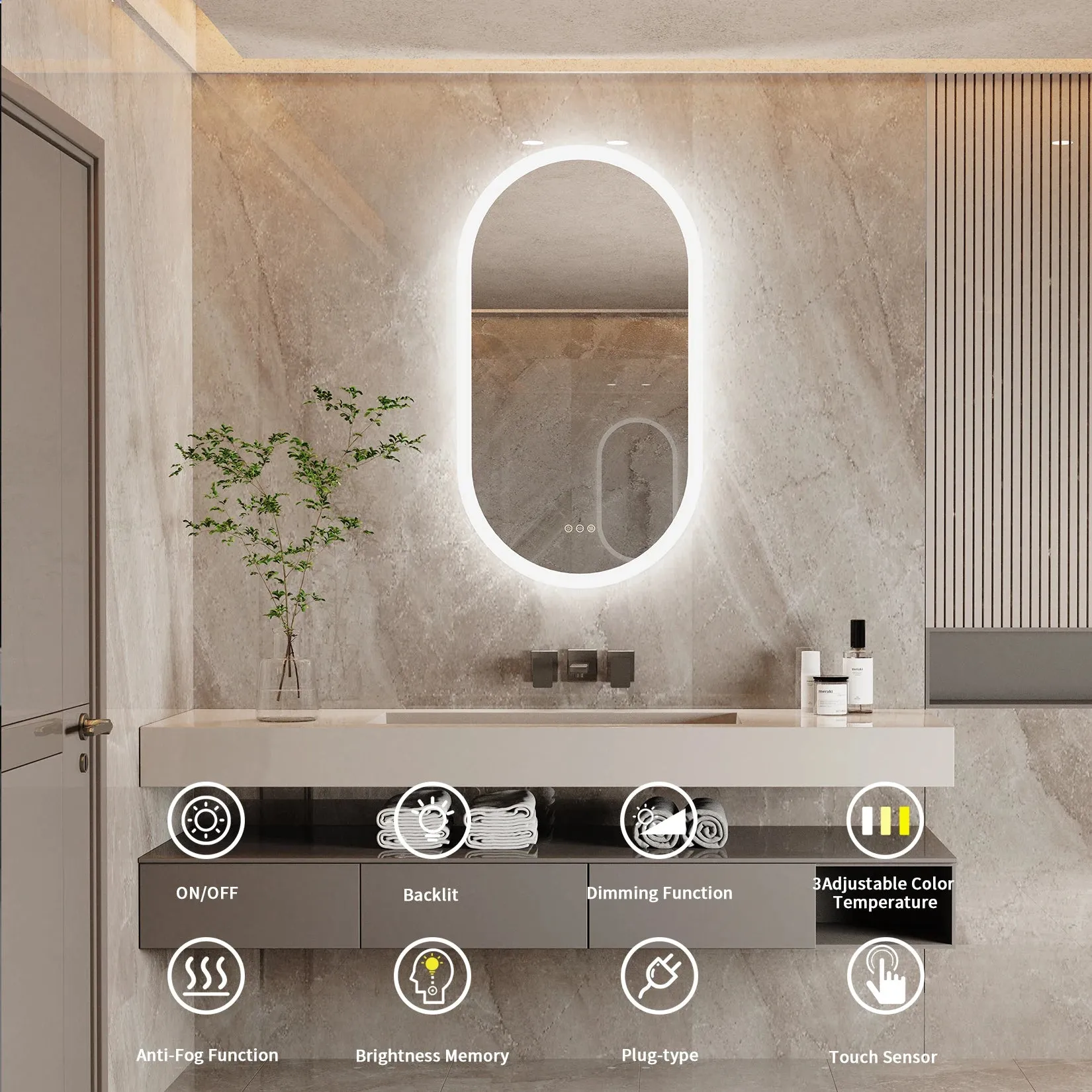 Oval LED Lighted Bathroom Vanity Mirror