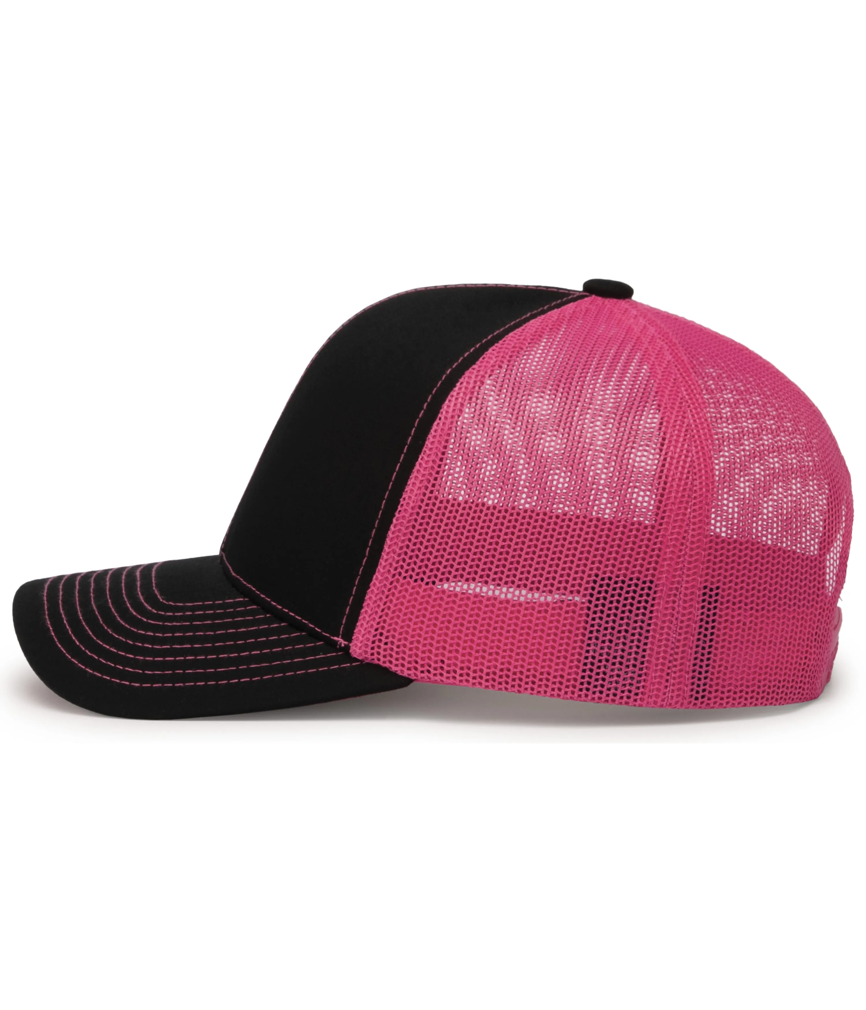 Pacific Headwear Trucker Snapback Cap - Black/Pink/Black