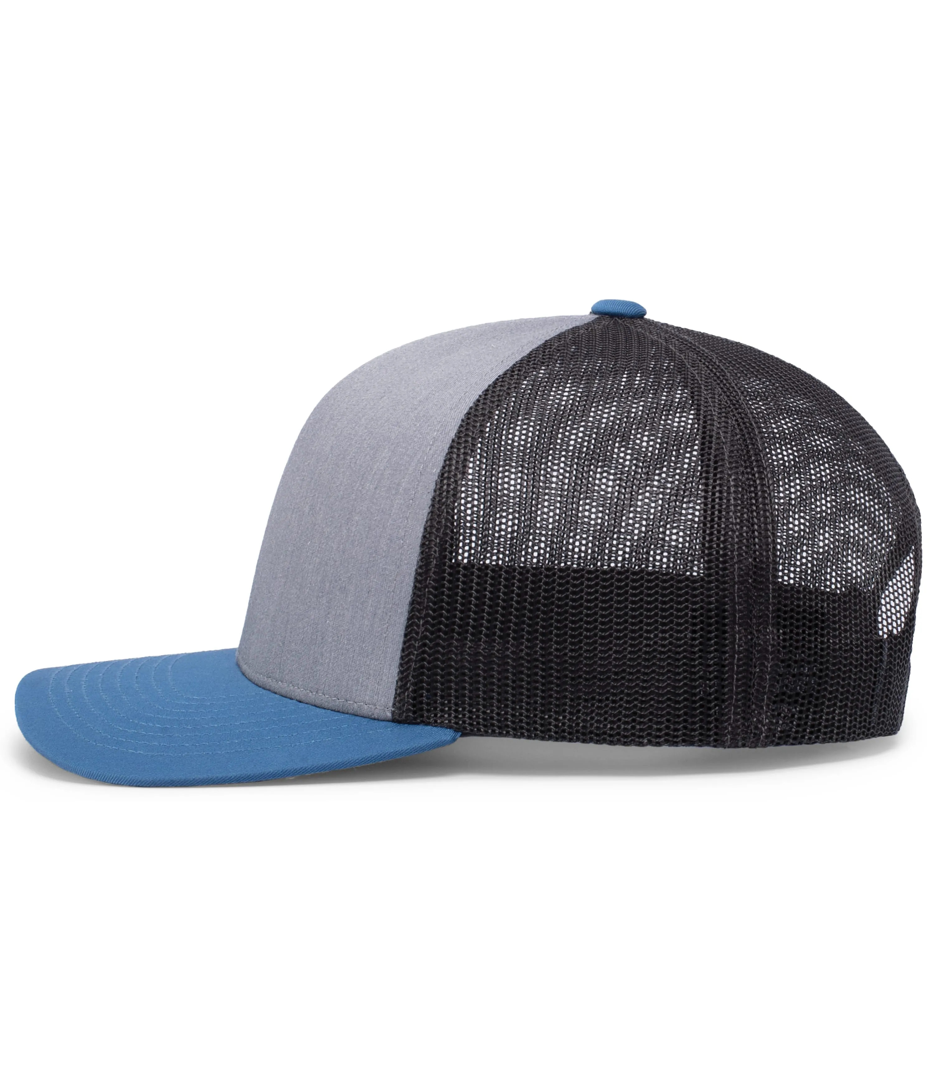 Pacific Headwear Trucker Snapback Cap - Heather Grey/Lt Charcoal/Ocean Blue