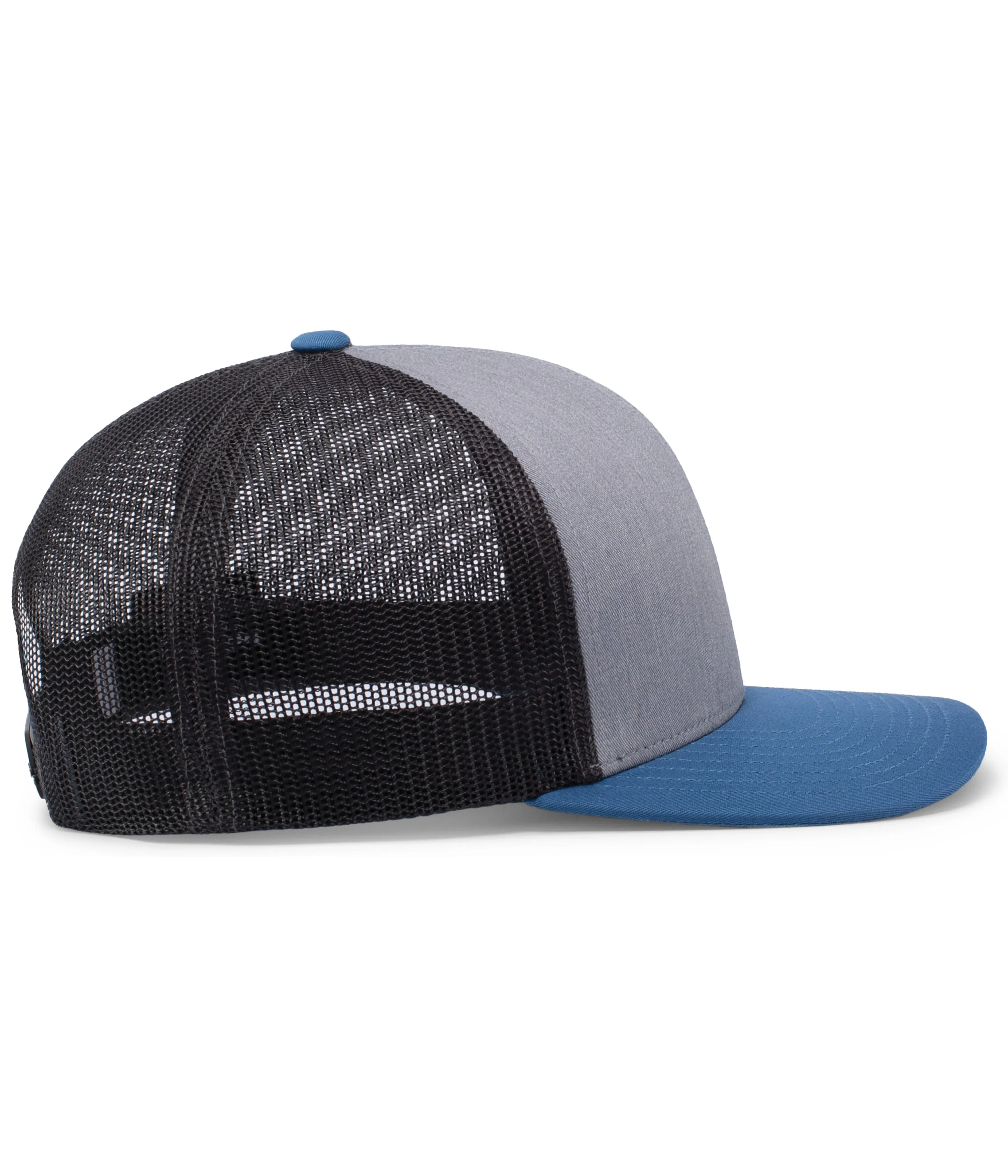 Pacific Headwear Trucker Snapback Cap - Heather Grey/Lt Charcoal/Ocean Blue