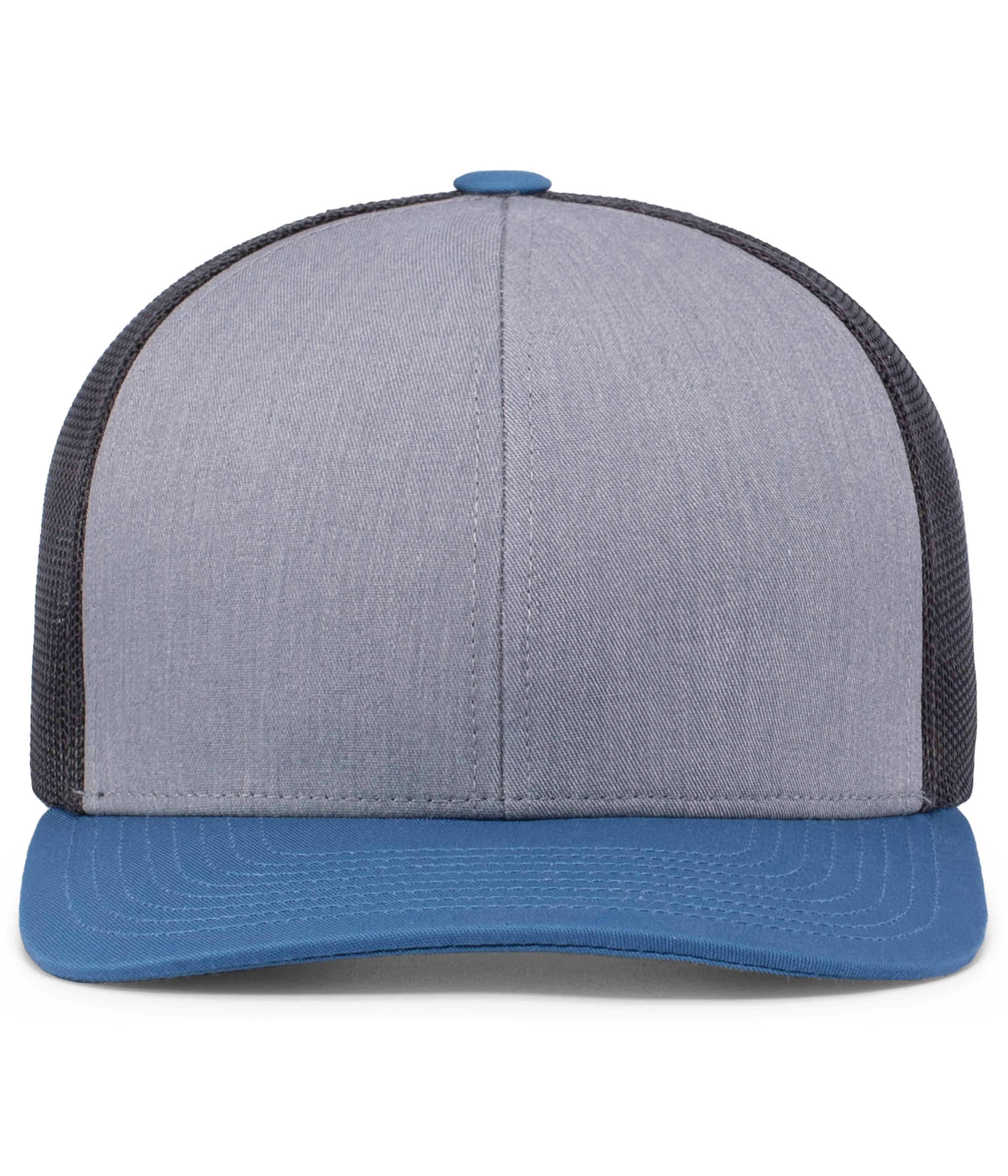 Pacific Headwear Trucker Snapback Cap - Heather Grey/Lt Charcoal/Ocean Blue