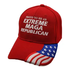 Proud To Be An Extreme MAGA Republican Embroidered Hat w/flag bill (Red)