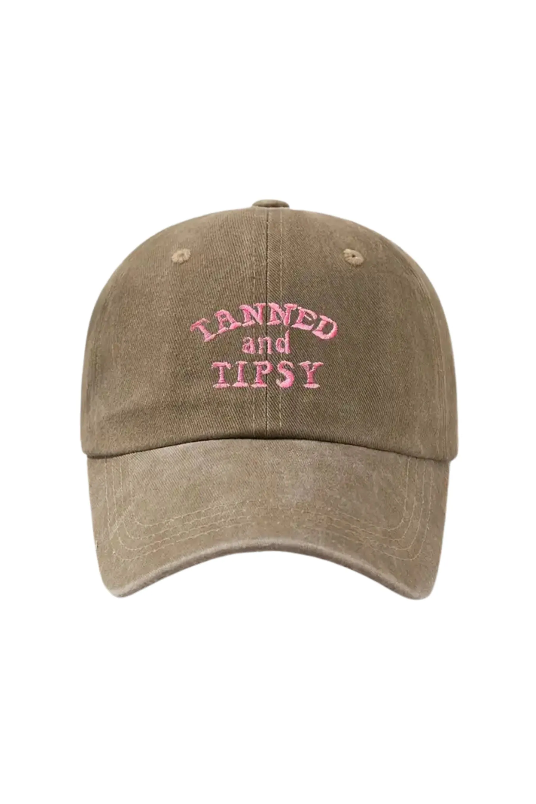 "Tanned & Tipsy" Cap | Washed Khaki with Pink Embroidery