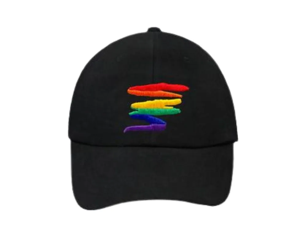 Rainbow Squiggle Baseball Hats in Black