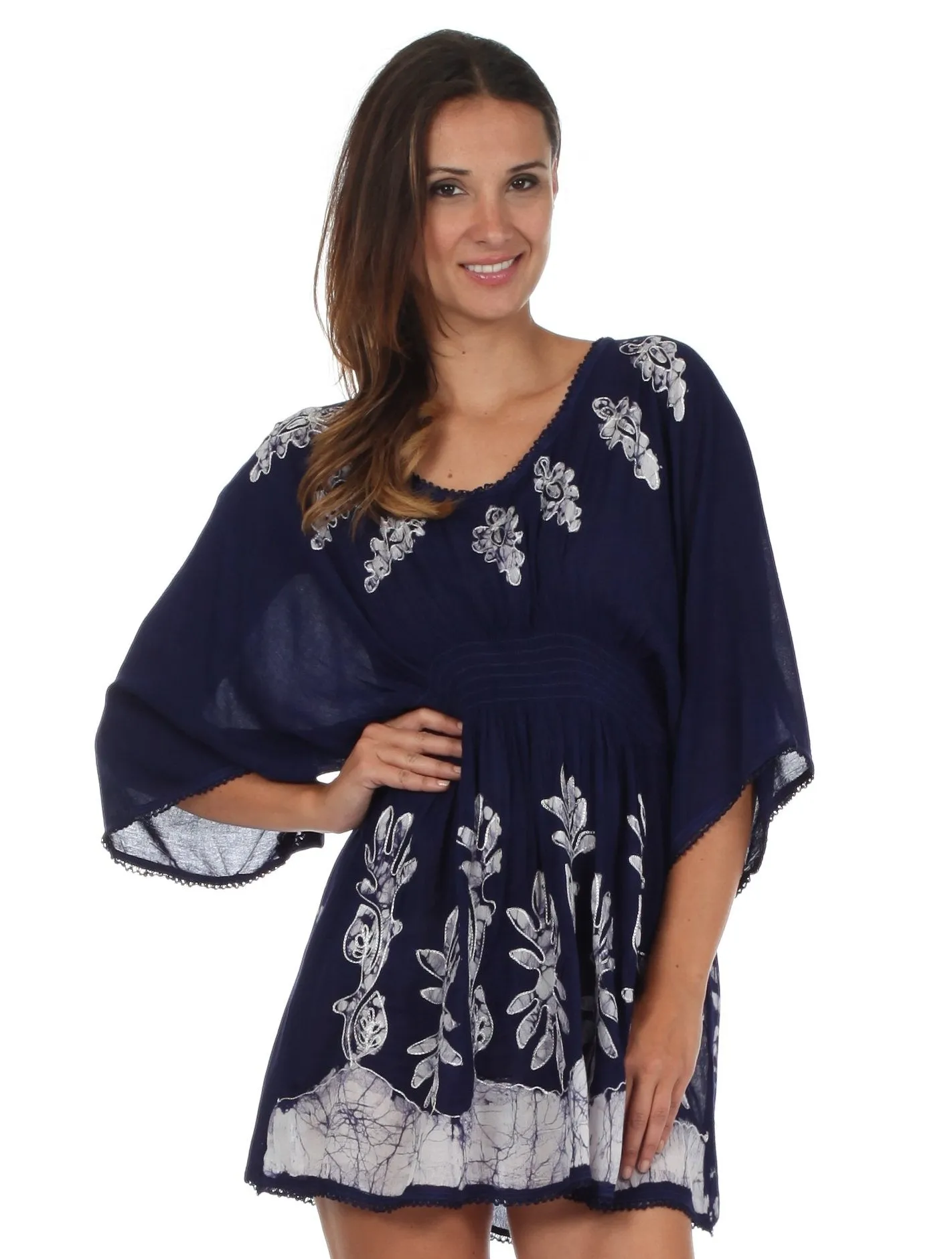 Sakkas Women's Embroidered Batik Gauzy Rayon Tunic Blouse