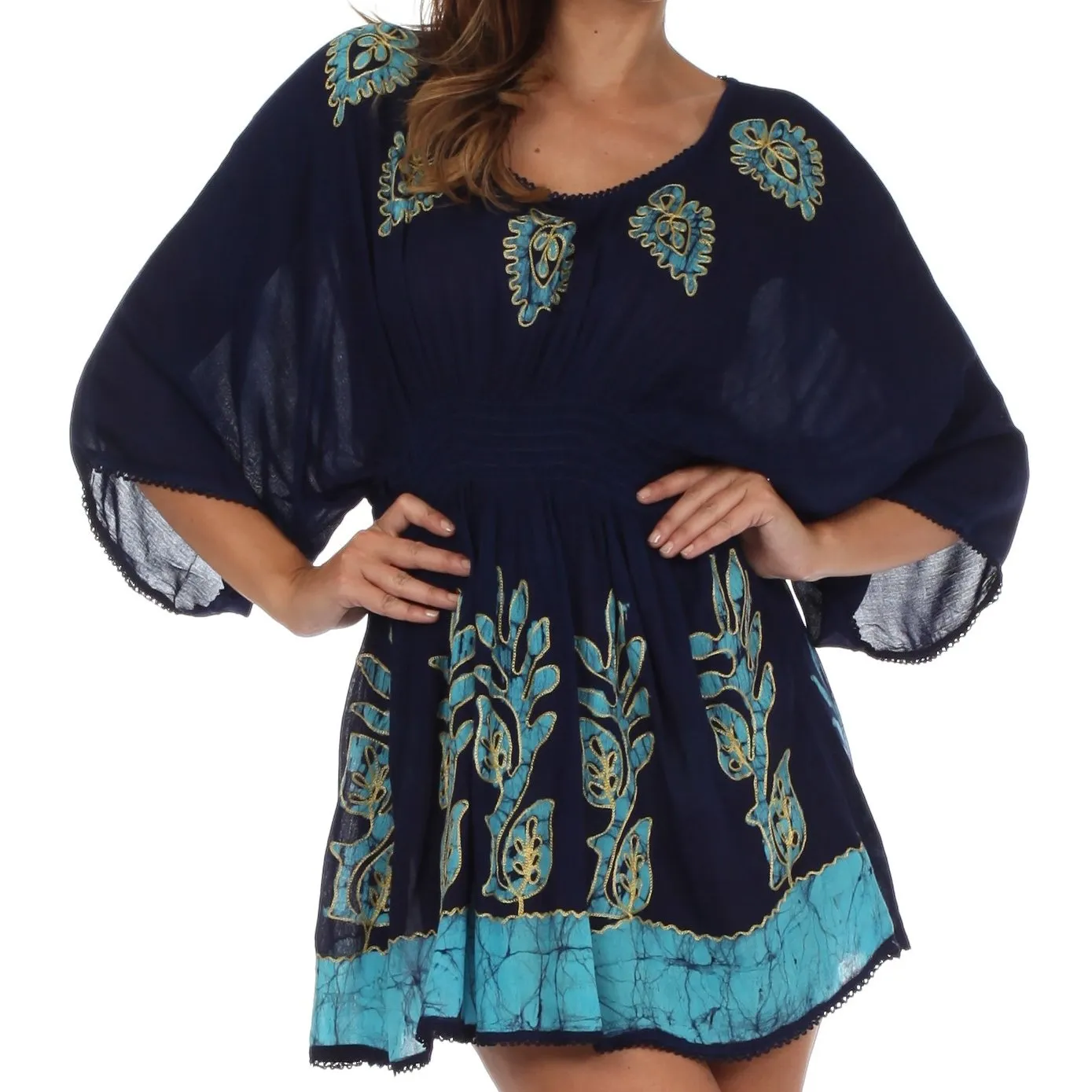 Sakkas Women's Embroidered Batik Gauzy Rayon Tunic Blouse