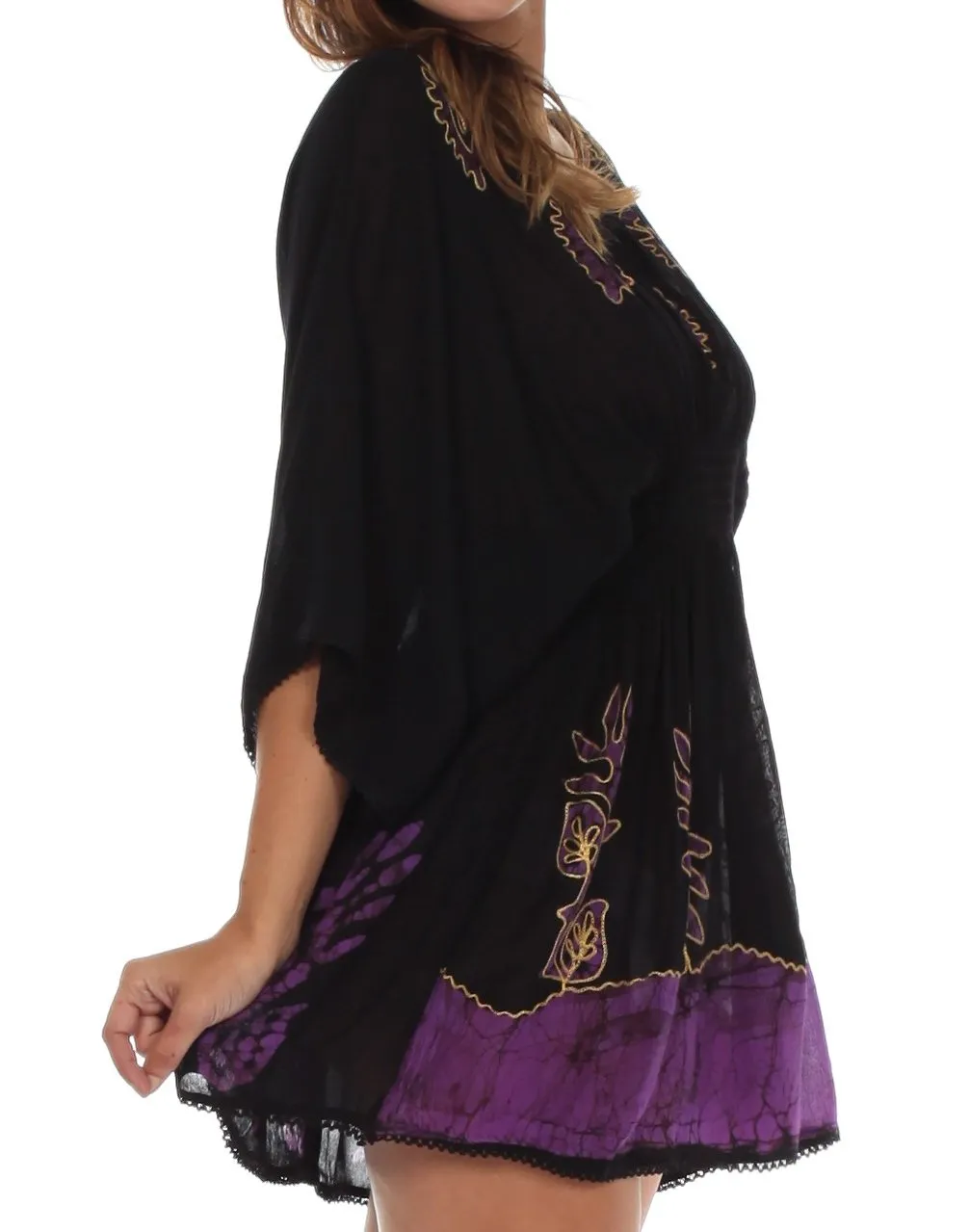 Sakkas Women's Embroidered Batik Gauzy Rayon Tunic Blouse