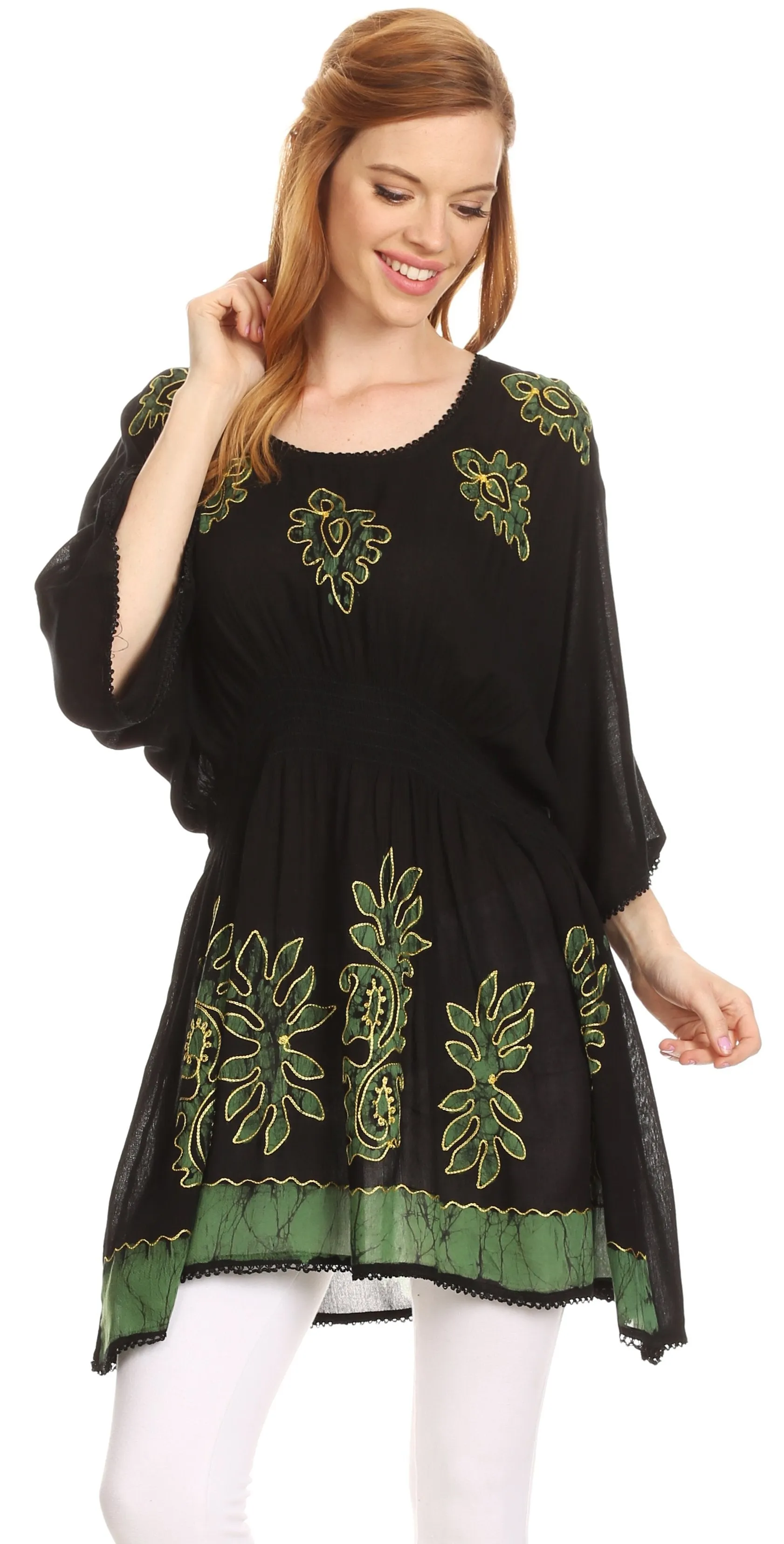 Sakkas Women's Embroidered Batik Gauzy Rayon Tunic Blouse