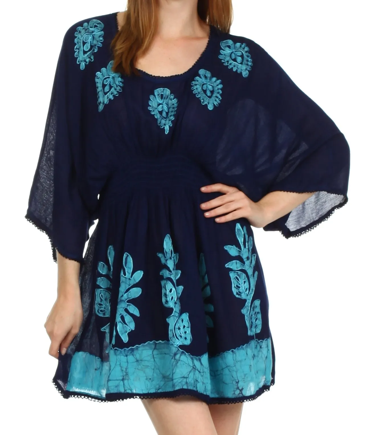 Sakkas Women's Embroidered Batik Gauzy Rayon Tunic Blouse