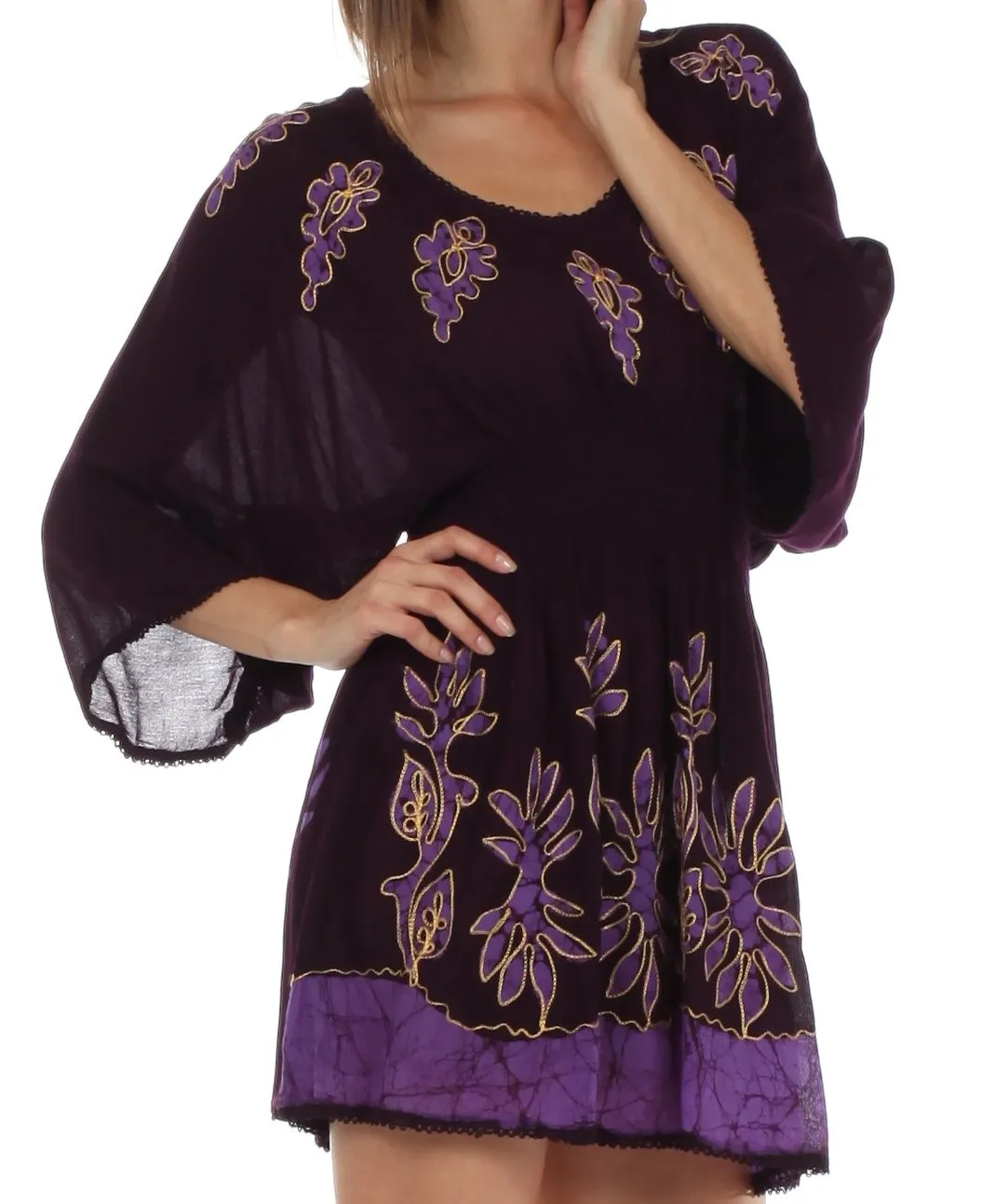 Sakkas Women's Embroidered Batik Gauzy Rayon Tunic Blouse