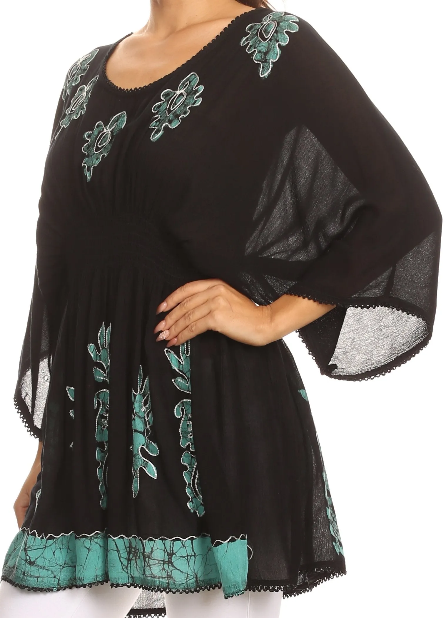 Sakkas Women's Embroidered Batik Gauzy Rayon Tunic Blouse