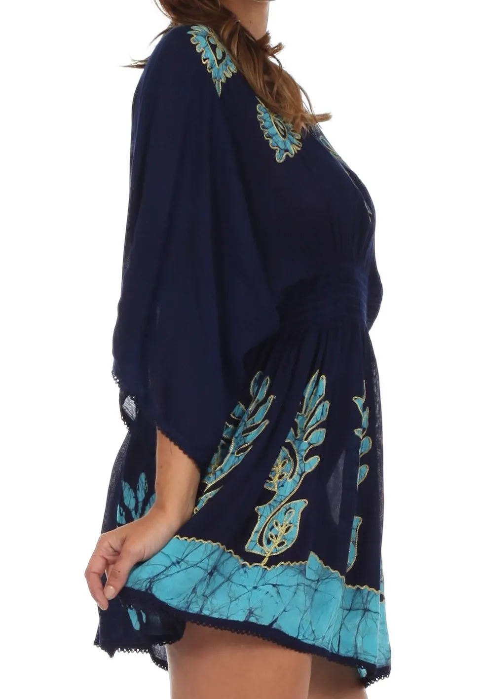 Sakkas Women's Embroidered Batik Gauzy Rayon Tunic Blouse