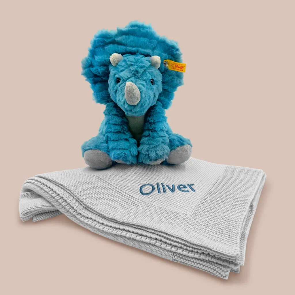 Steiff Dixi Triceratops with Personalised Blanket Gift Set