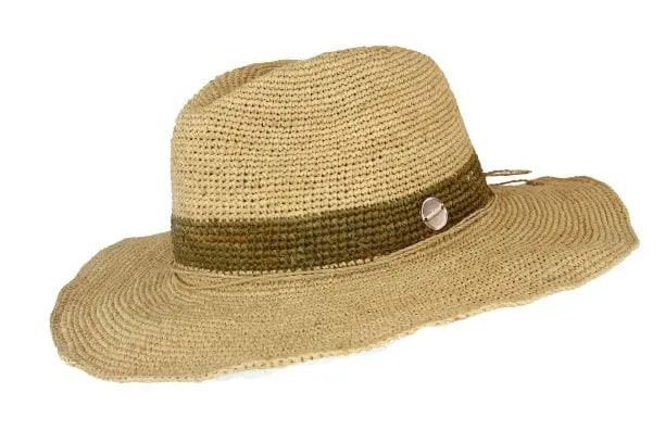 Sundaise Courtney Raffia Cowboy Hat - Natural/Olive