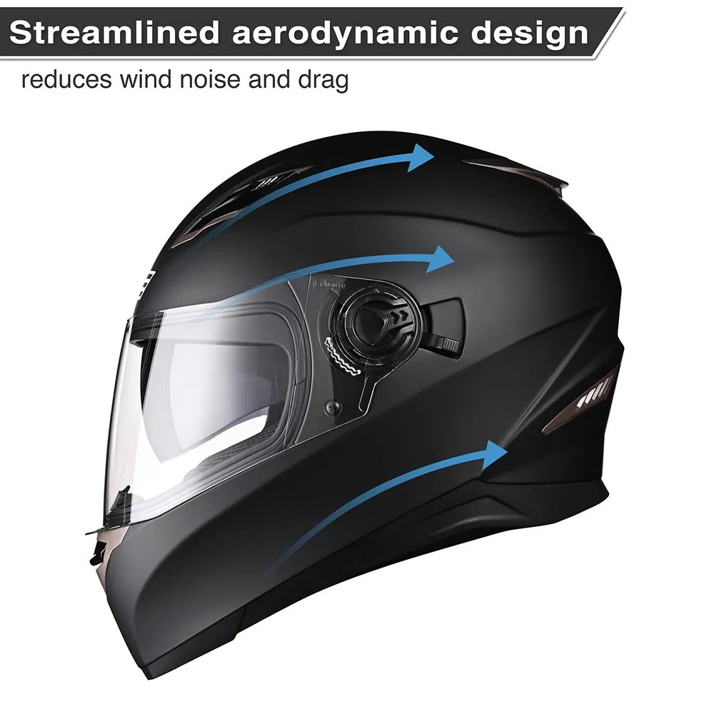 TheLAShop DOT Full Face Motorcycle Helmet Dual Visor ABS Shell Matte Black