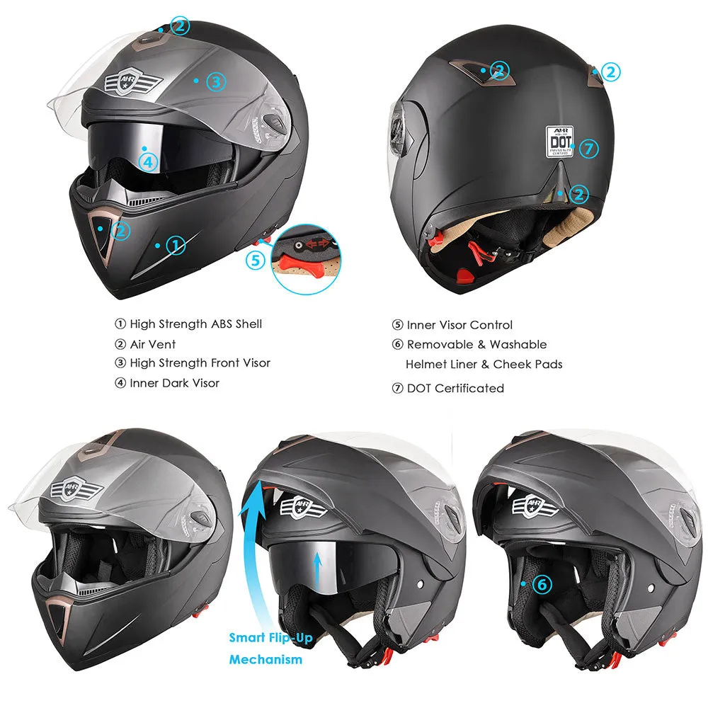 TheLAShop Helmet RUN-M Modular Helmet DOT Full Face Flip up Black