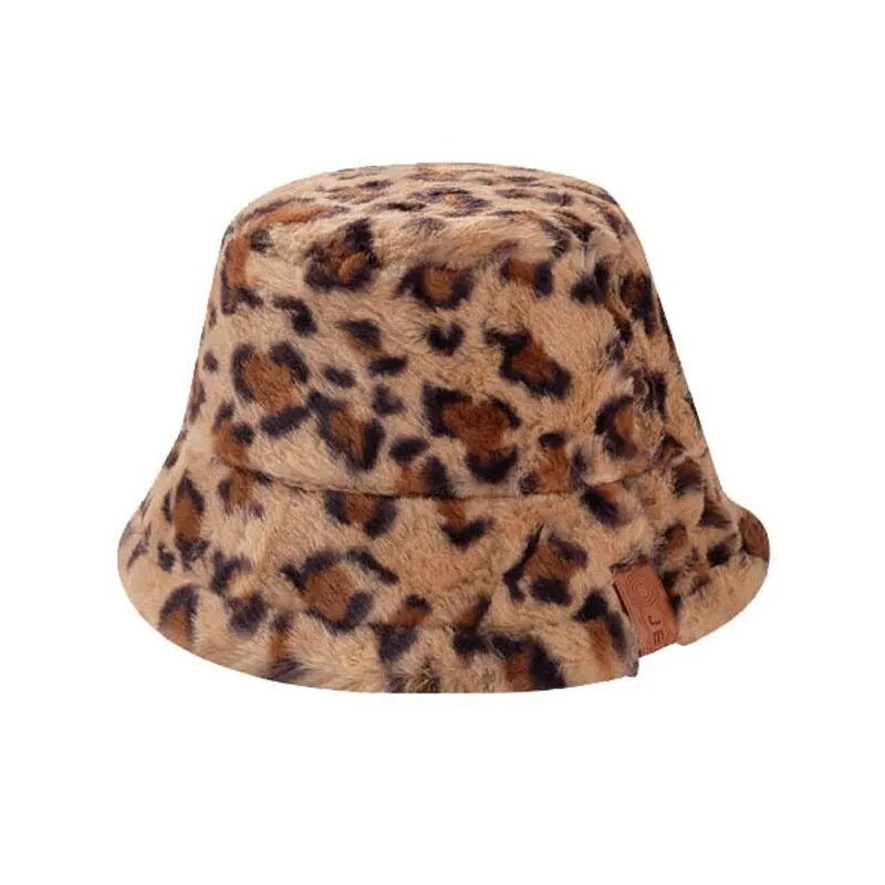 Winter Plush Cow Pattern Outdoor Bucket Hats