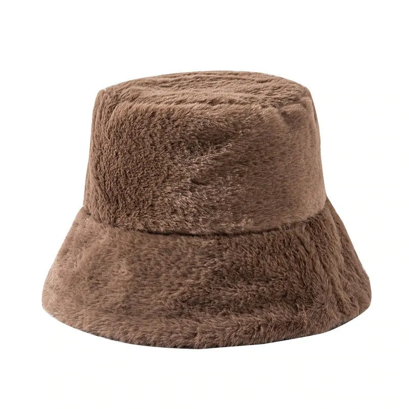 Winter Plush Cow Pattern Outdoor Bucket Hats